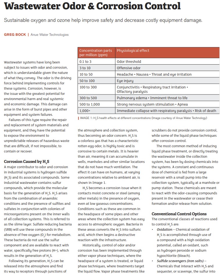 Pumps & Systems Magazine Publishes Anue’s Wastewater Odor & Corrosion Control page 1